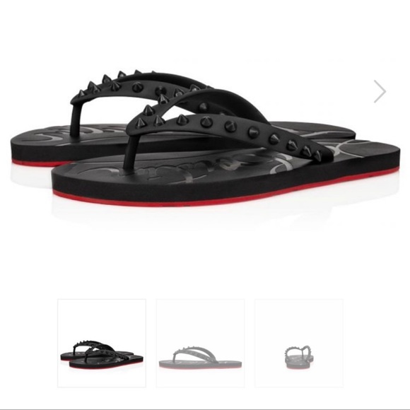 Christian Louboutin Shoes - Christian Louboutin Black Studded Flip Flops with Red Sole
